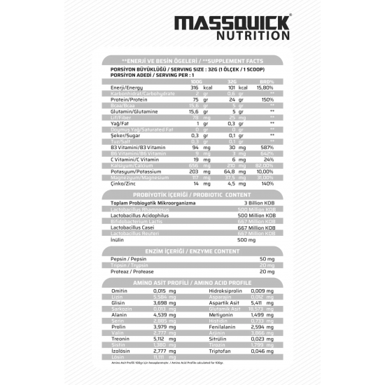 MassQuick Gurme Whey Protein Tozu 70 Servis
