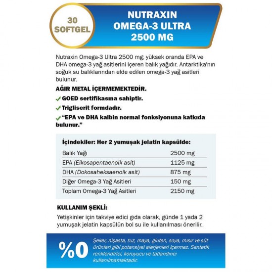Nutraxin Omega-3 Ultra 2500 mg 30 Softjel Kapsül