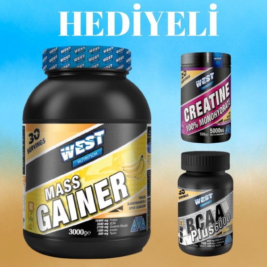 West Nutrition Mass Gainer 3000 gr + Kreatin 100 g ( creatine ) + Bcaa Plus 6000